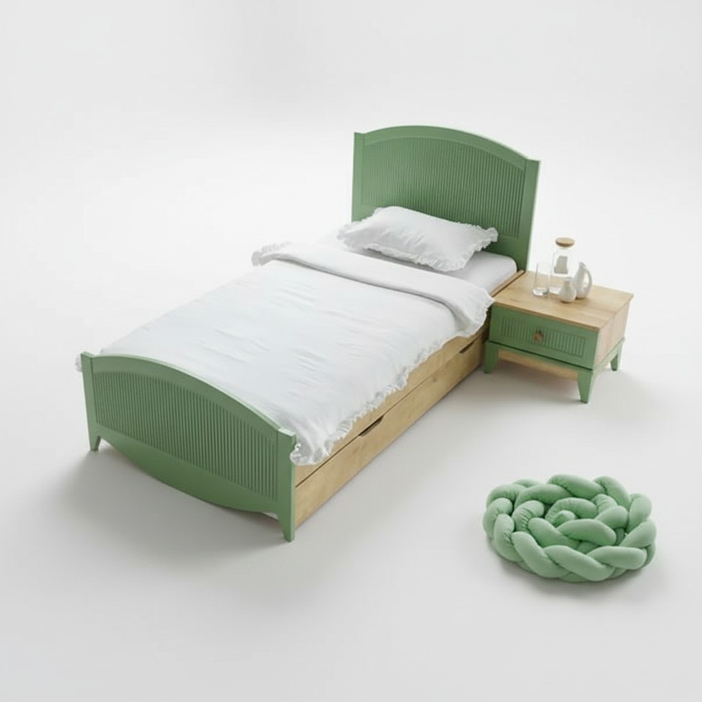 Luxus Kindermöbel Bett Nachttisch 2tlg Grün Einzelbett Modern Holz Schlafzimmer