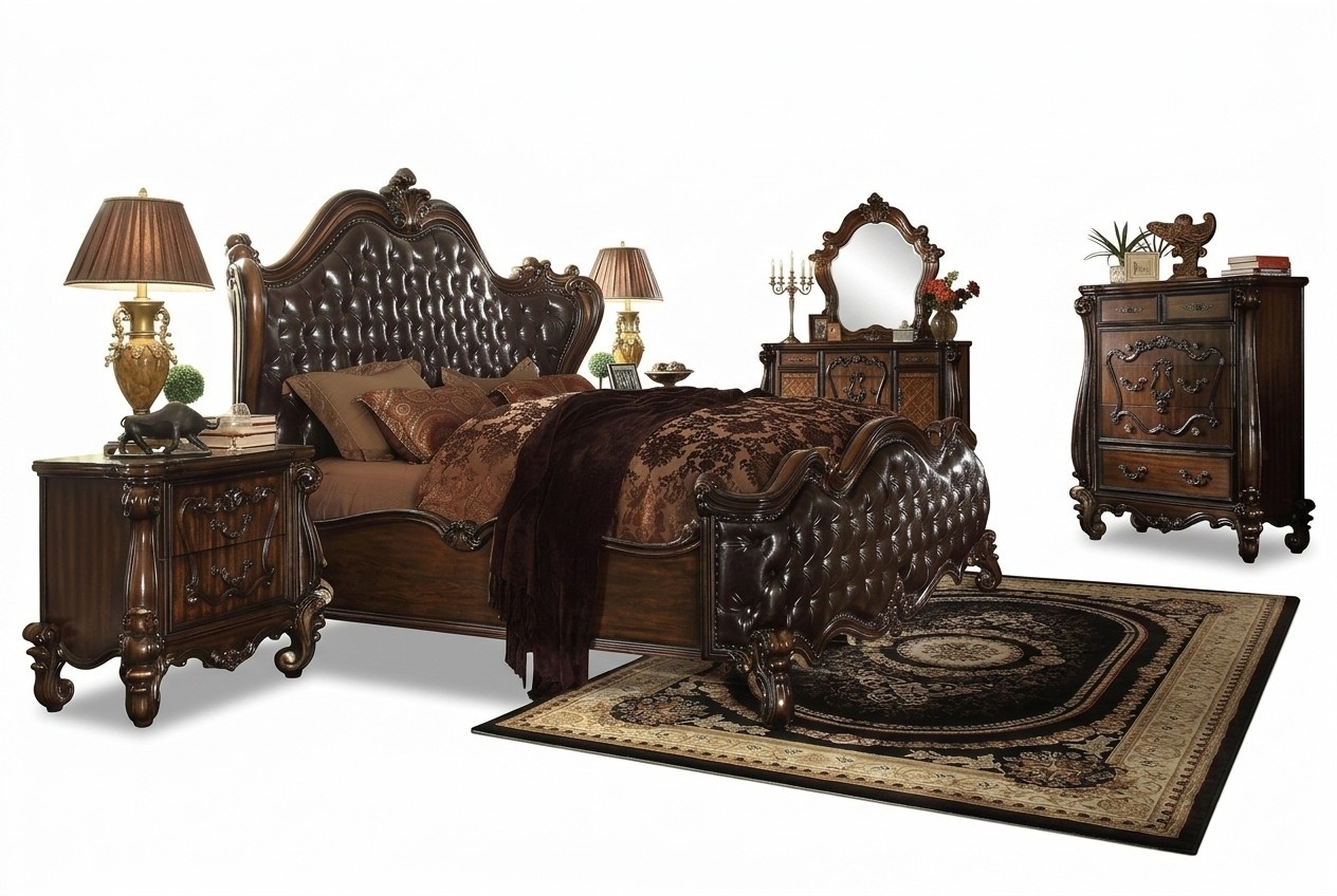 Luxus Klasse Schlafzimmer Set Barock Rokoko Bett Doppelbett Betten 2x Nachttisch