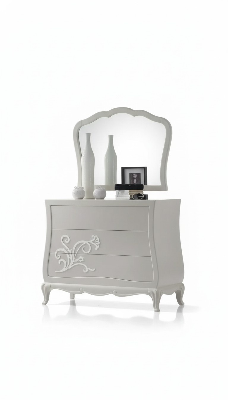 Luxus Kommode mit Spiegel Kommoden Konsole Holz Modern Design Grau