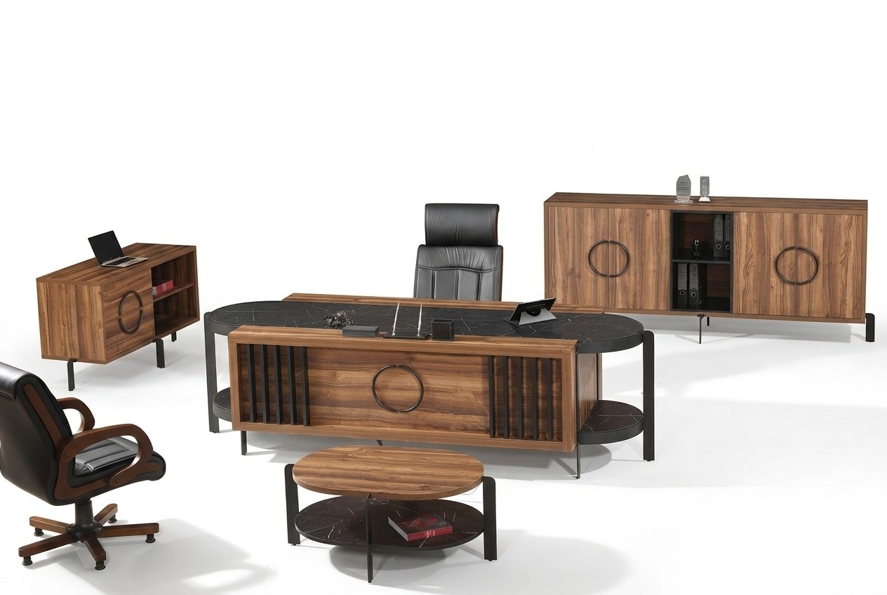 Luxus Komplette Büro Schreibtisch Bürotisch Set 4tlg Holz Braun Tisch
