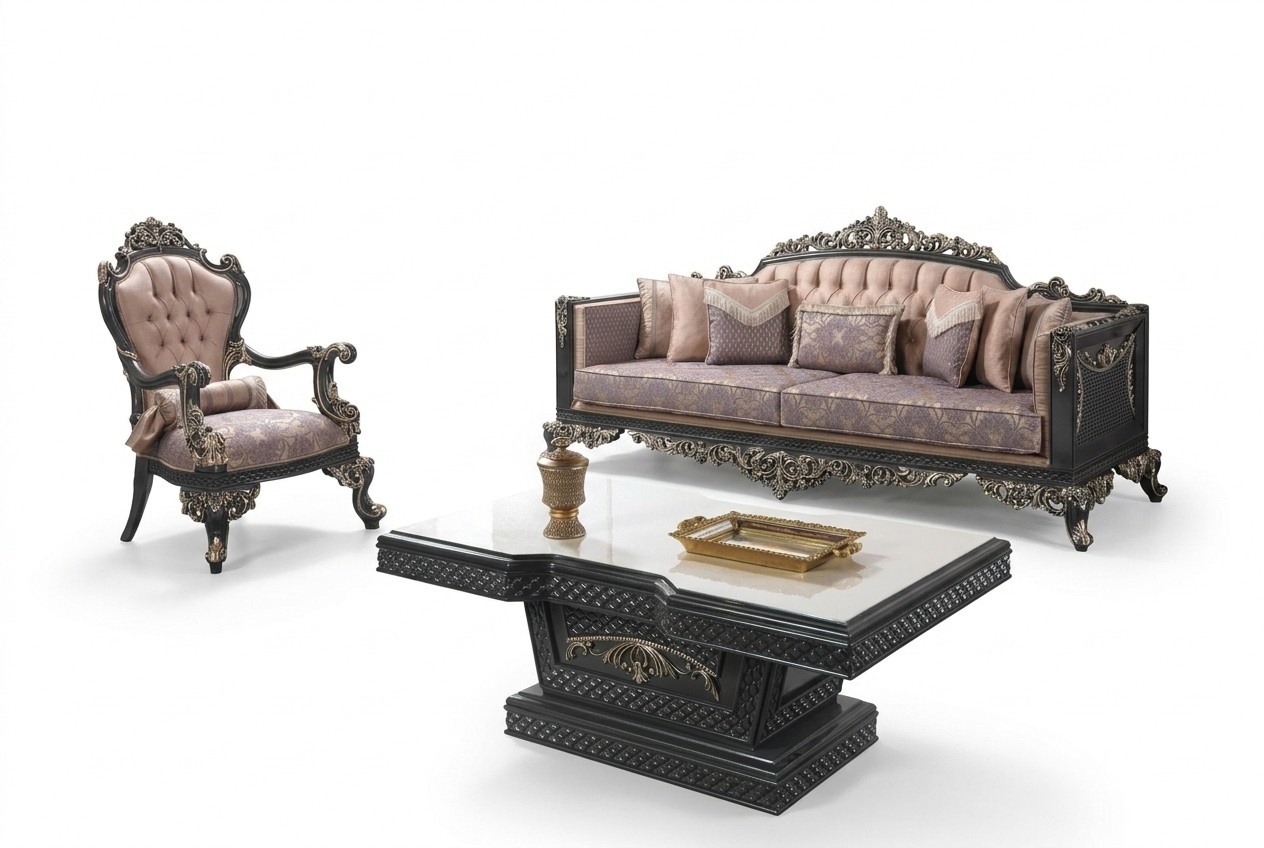 Luxus Komplette Couchgarnitur Sofagarnitur Stoffsofa Braun Polstersofa
