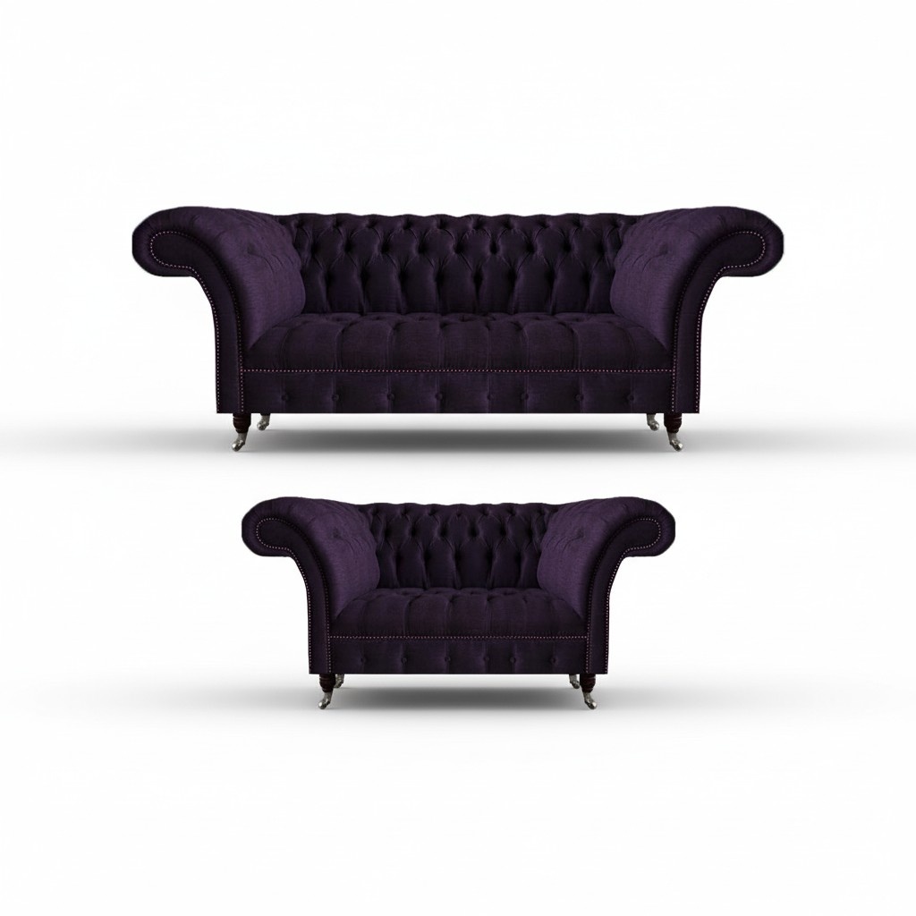 Luxus Lila 2x Sofas Einrichtung Wohnzimmer Garnitur Polstermöbel Chesterfield