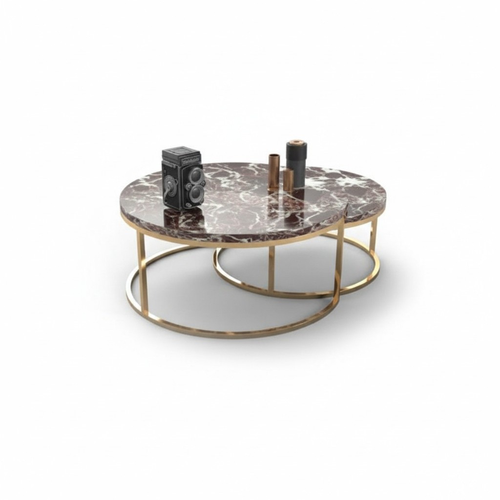 Luxus Marmor Couchtisch + Beistelltisch Set Runde Wohnzimmer Tische 2tlg