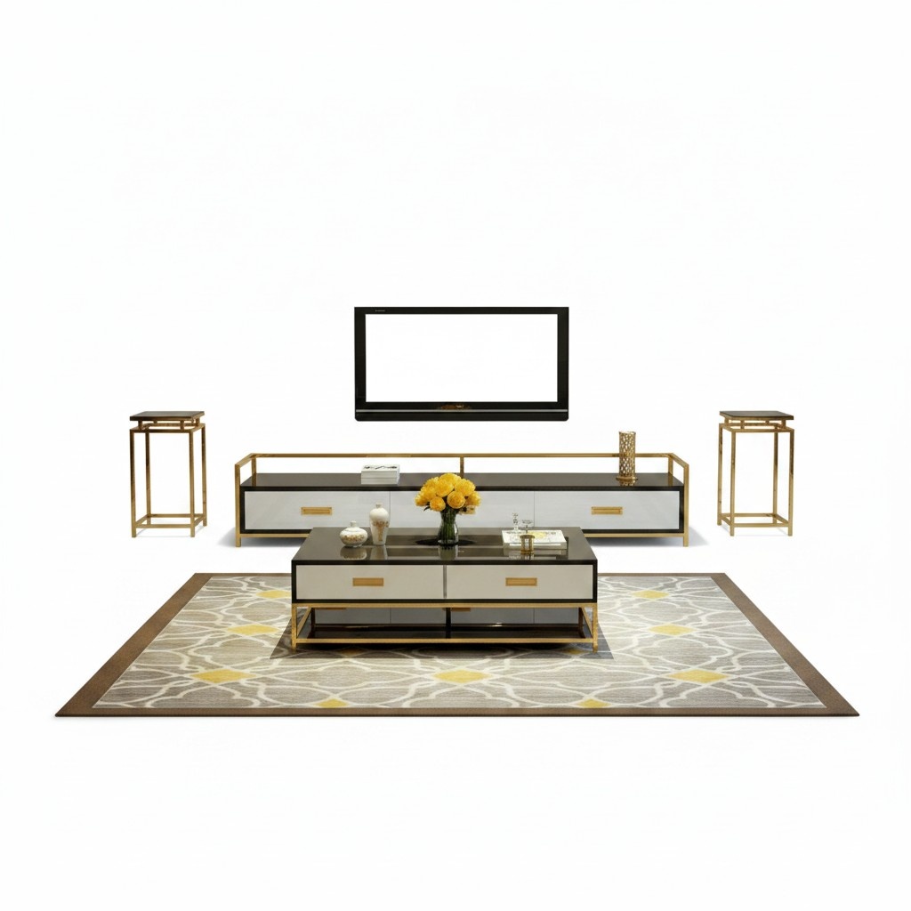 Luxus Metall Couchtisch Gold Schwarz Hochglanz Sofa Wohnzimmer Tisch 130x70cm