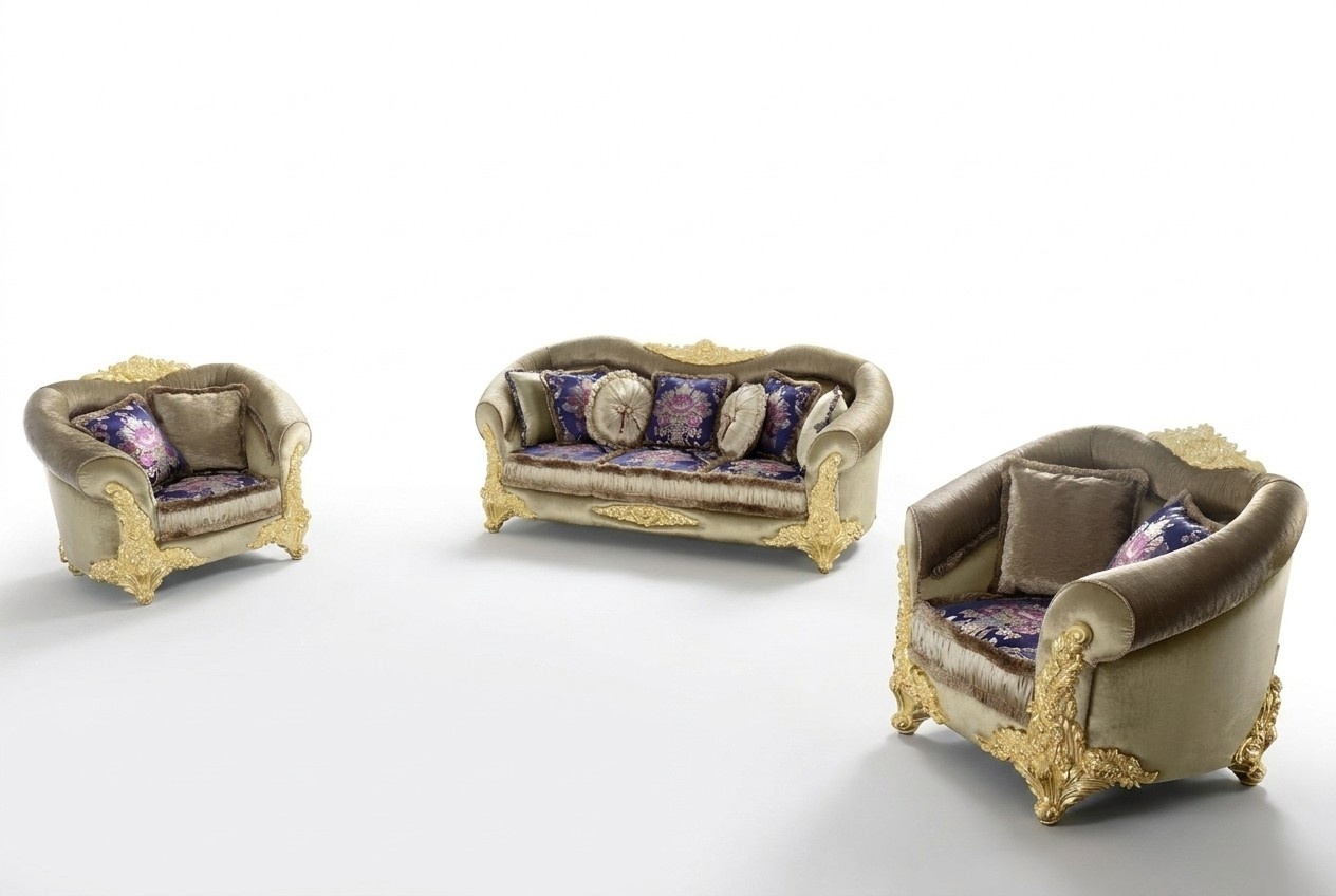 Luxus Möbel Sofagarnitur Couch Sofa Polster 3+2+1 Sitzer + Couchtisch Holz 4tlg