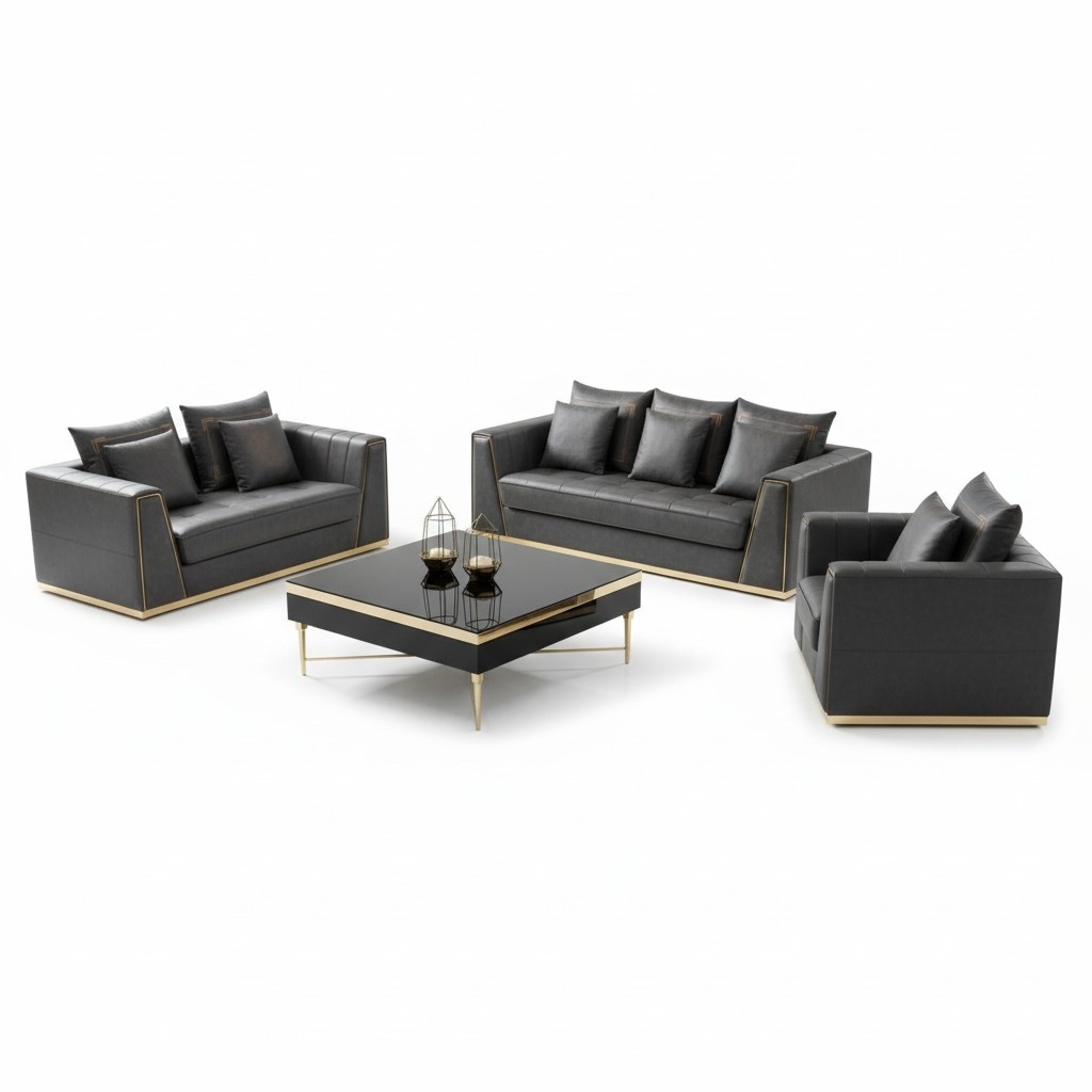 Luxus Möbel Sofagarnitur Couch Sofa Polster 3 2 1 Sitzer mit Couchtisch Holz neu