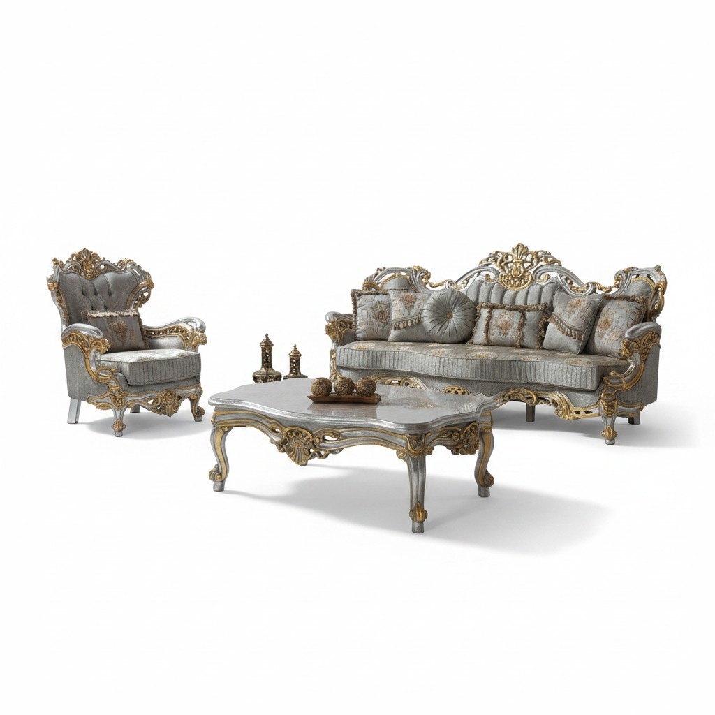 Luxus Polstersofa Sofagarnitur Komplette Couchgarnitur Grau Stoffsofa