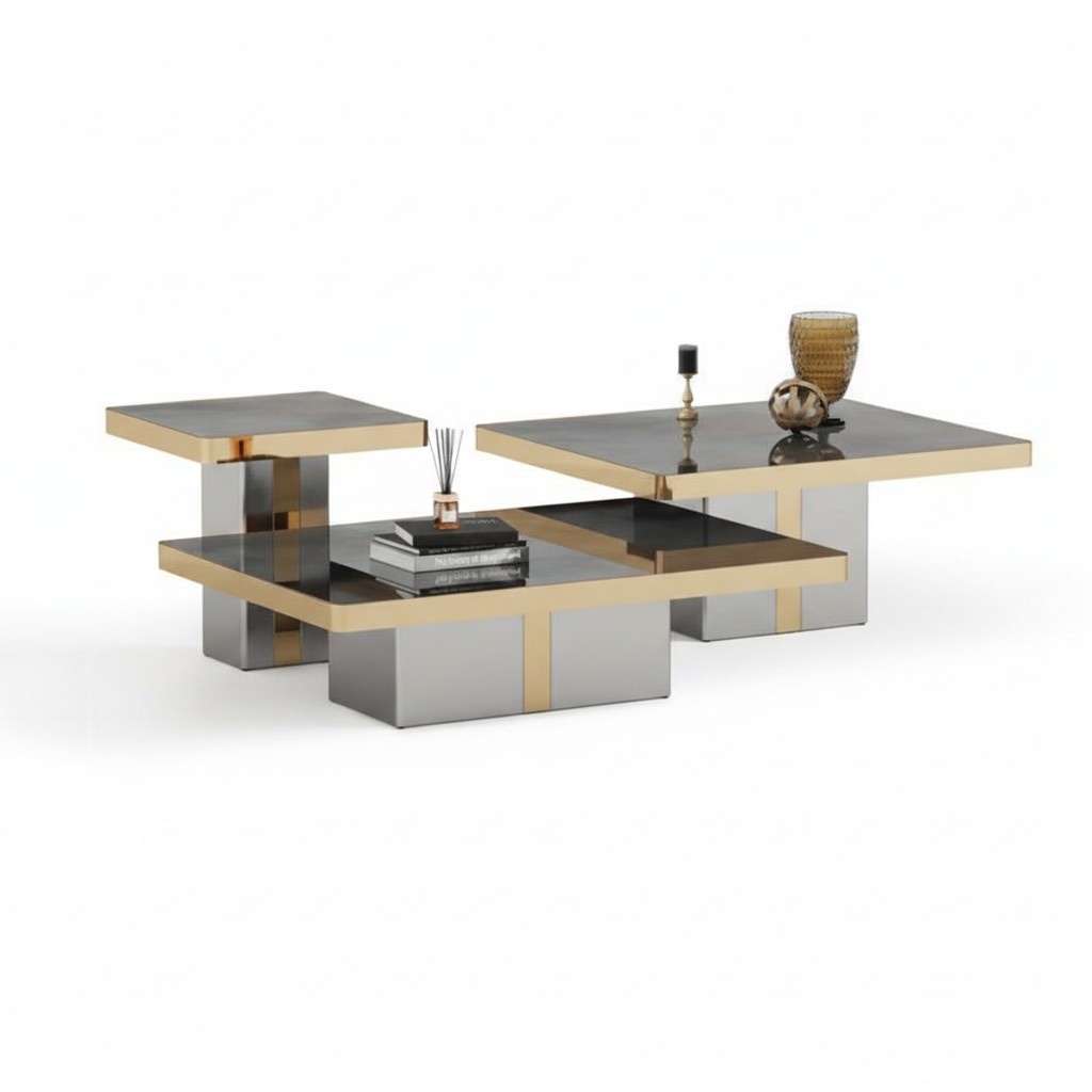 Luxus Quadratischer Couchtisch Set 3x Beistelltische Wohnzimmer Möbel