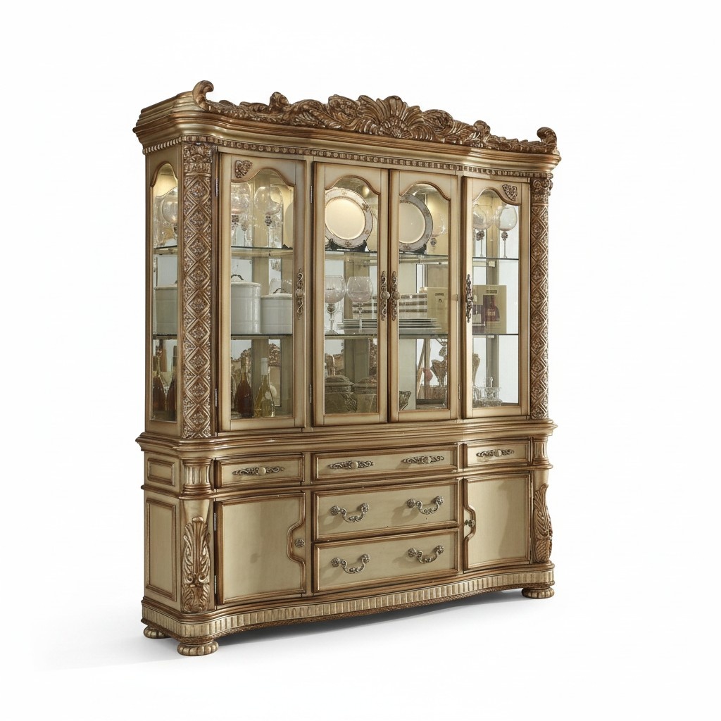 Luxus Schaufenster Vitrine Vitrinen Glas Schrank Antik Stil Barock Rokoko Holz