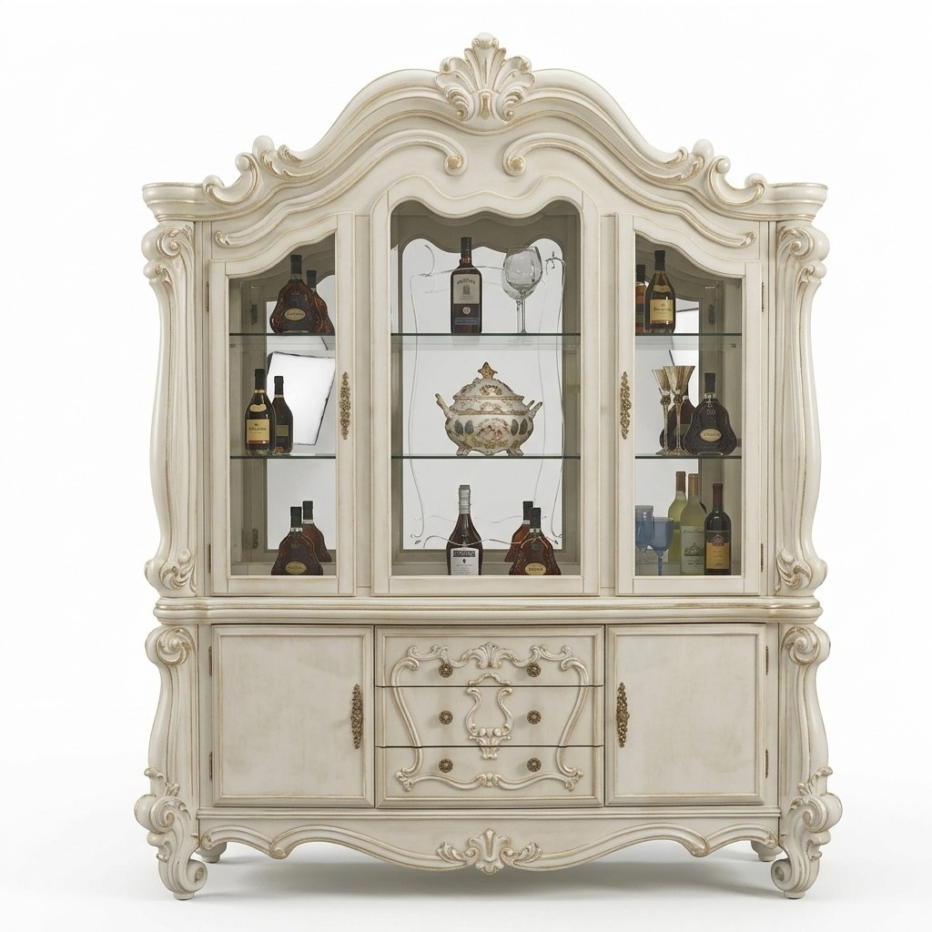 Luxus Schaufenster Vitrine Vitrinen Glas Schrank Antik Stil Barock Rokoko Holz