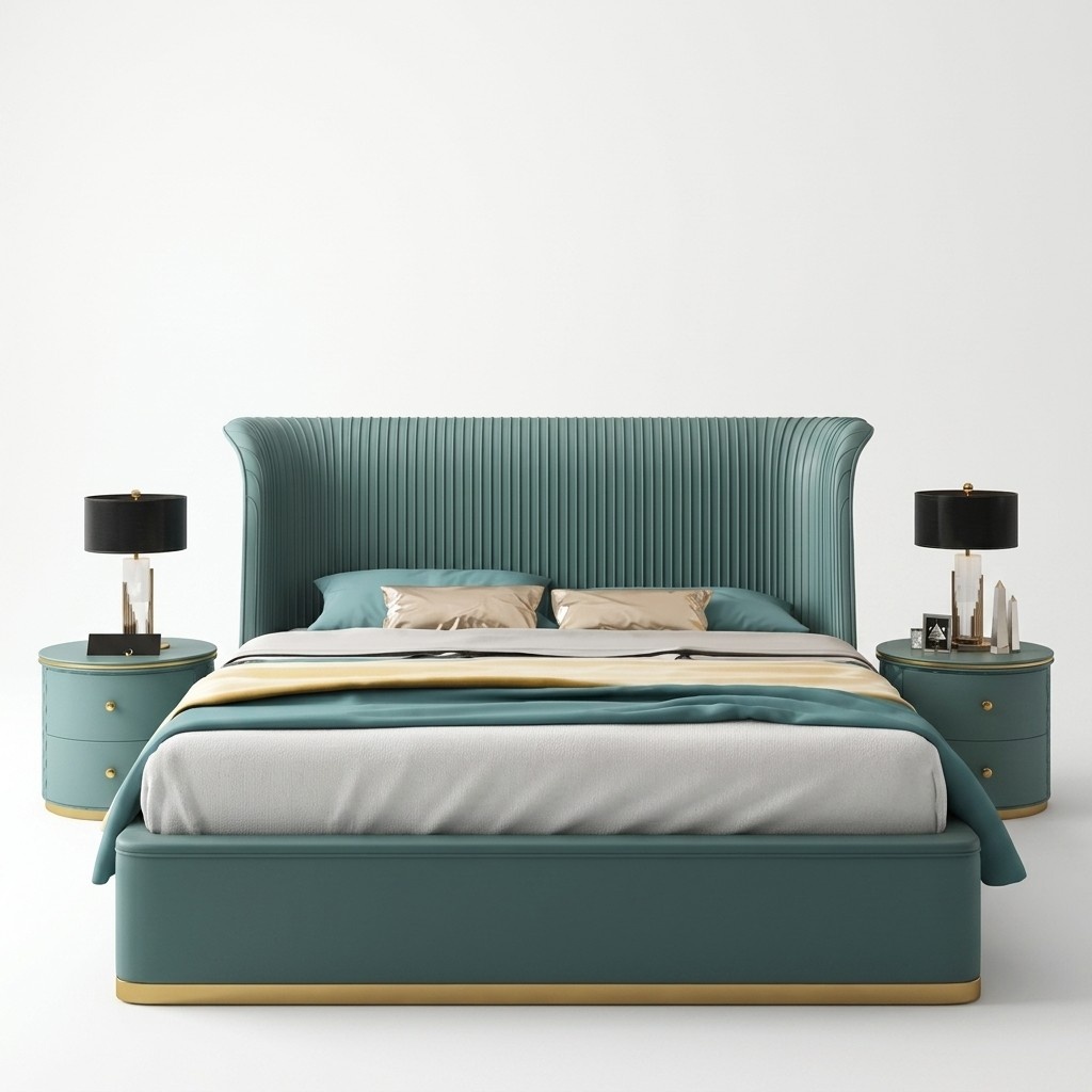 Luxus Schlafzimmer Bett Doppelbett Textil Holz Leder Polster Betten
