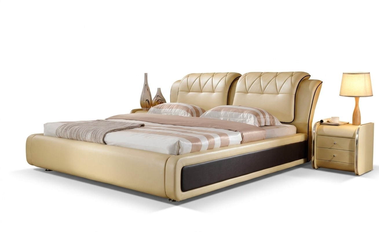 Luxus Schlafzimmer Bett Polster Design Doppel Hotel Betten Lederbett 180x200cm