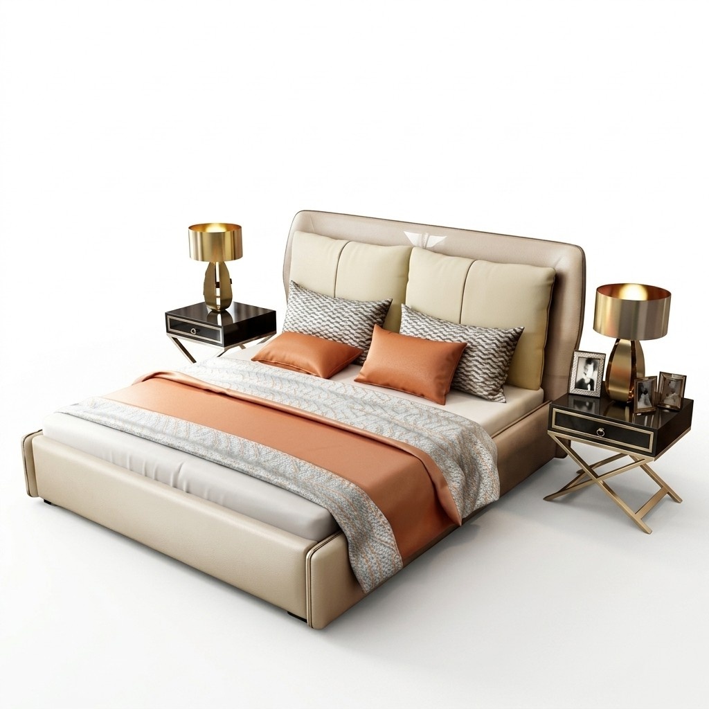 Luxus Schlafzimmer Designer Doppelbett Bett 180/200x200cm Leder Metall Neu Hotel
