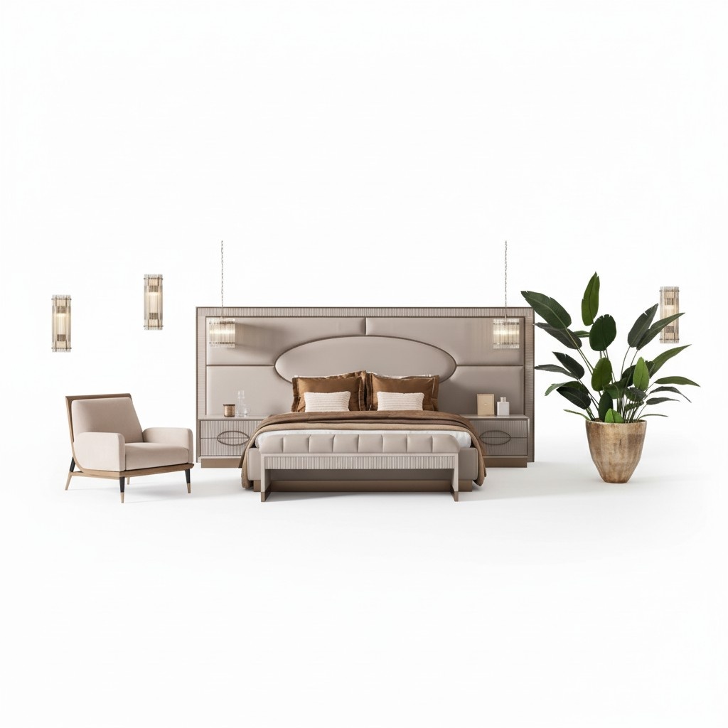 Luxus Schlafzimmer Garnitur Doppelbett Nachttische Set 5tlg Beige Sitz