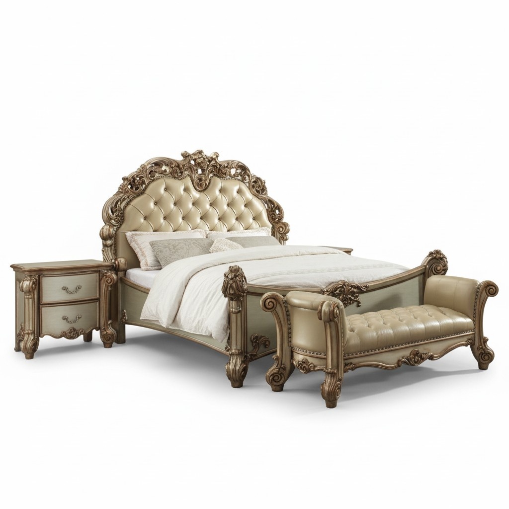 Luxus Schlafzimmer Komplett Bett Nachttische Klassische Möbel Barock