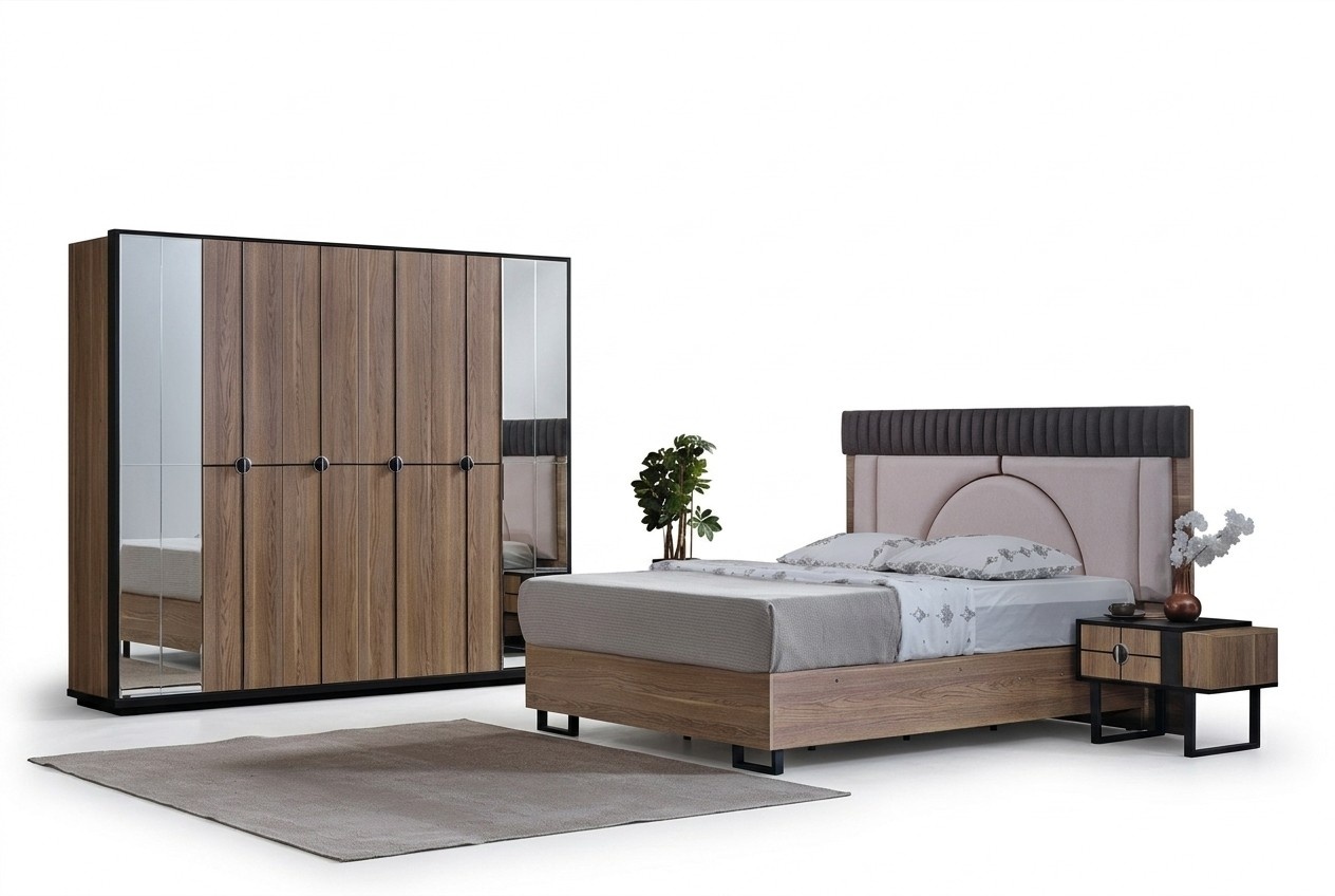 Luxus Schlafzimmer Set 4 tlg. Bett 2x Nachttische Kleiderschrank