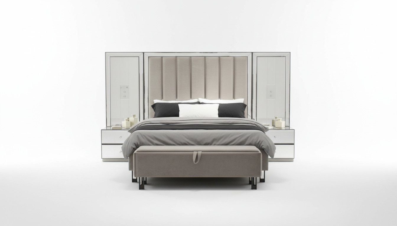 Luxus Schlafzimmer-set Bett + 2x Nachttische + Bank 4tlg. Neu