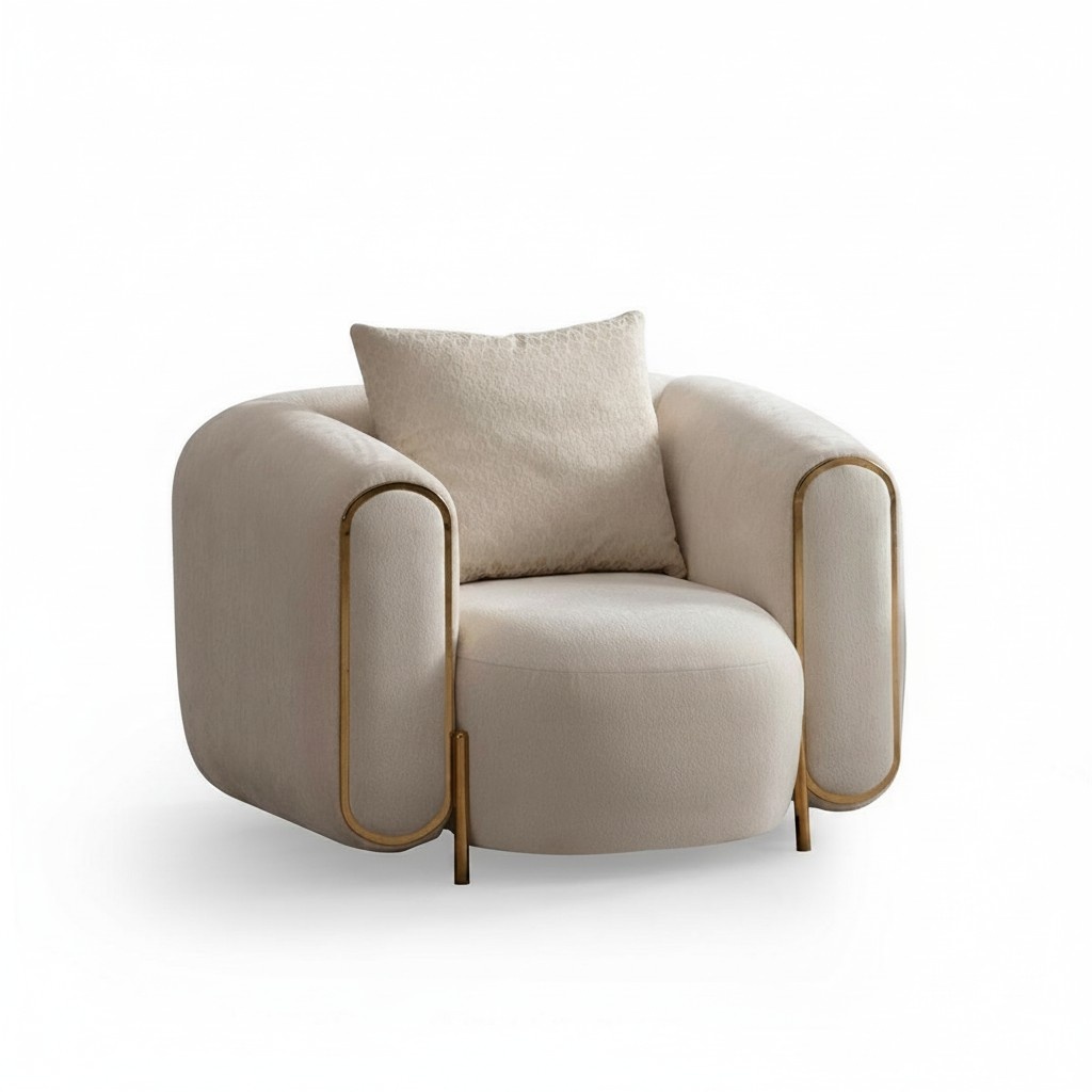 Luxus Sessel Beige Wohnzimmer Stil Polsterung Textil Lounge Modern