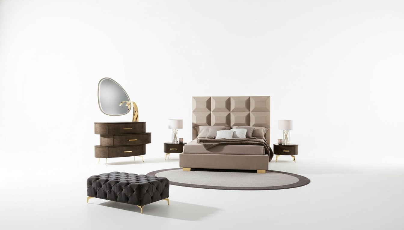 Luxus Set 5tlg Schlafzimmer Bett Nachttisch Kommode Spiegel Garnitur Doppel Neu