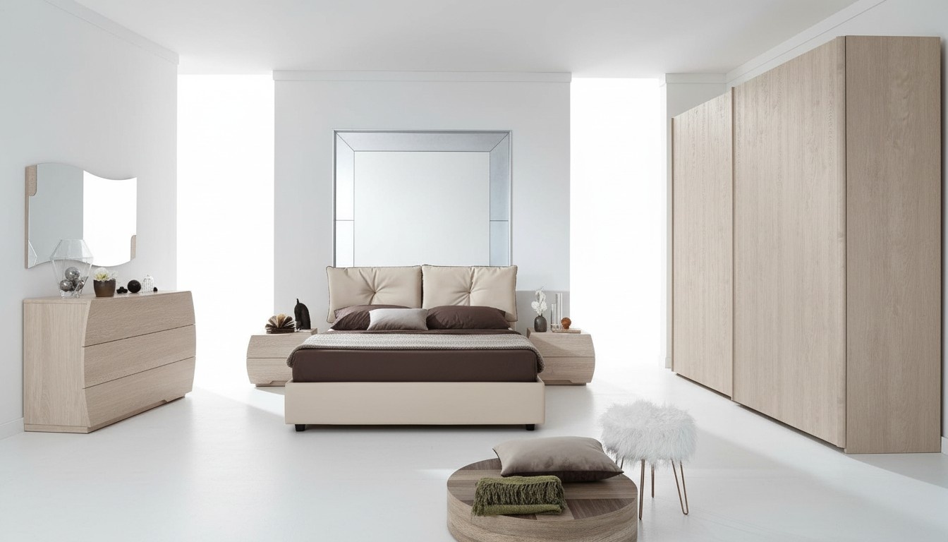 Luxus Set 6tlg. Schlafzimmer Bett Nachttisch Kommode Spiegel Kleiderschrank Neu