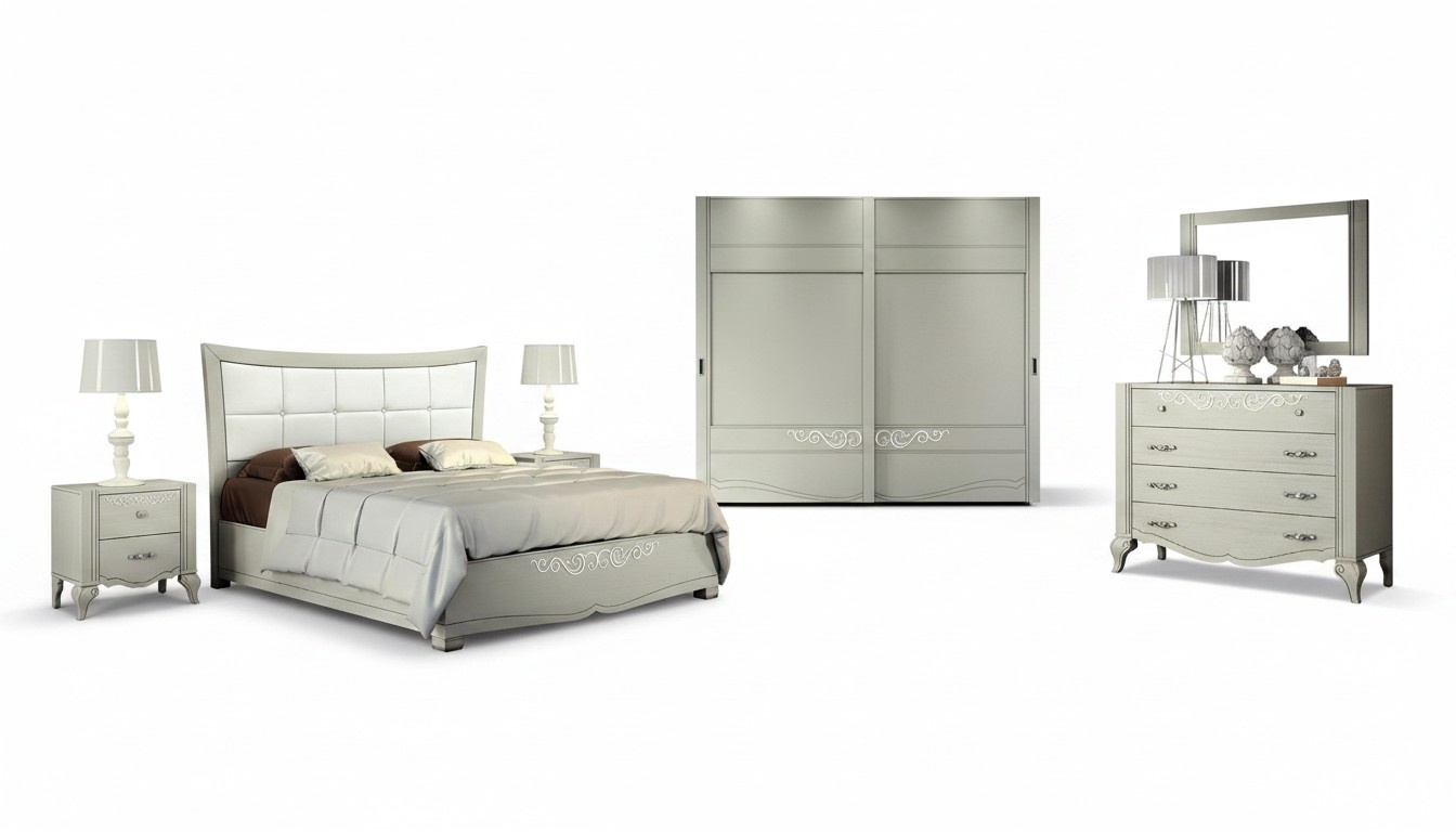 Luxus Set 6tlg Schlafzimmer Bett Nachttisch Kleiderschrank Kommode Spiegel Holz