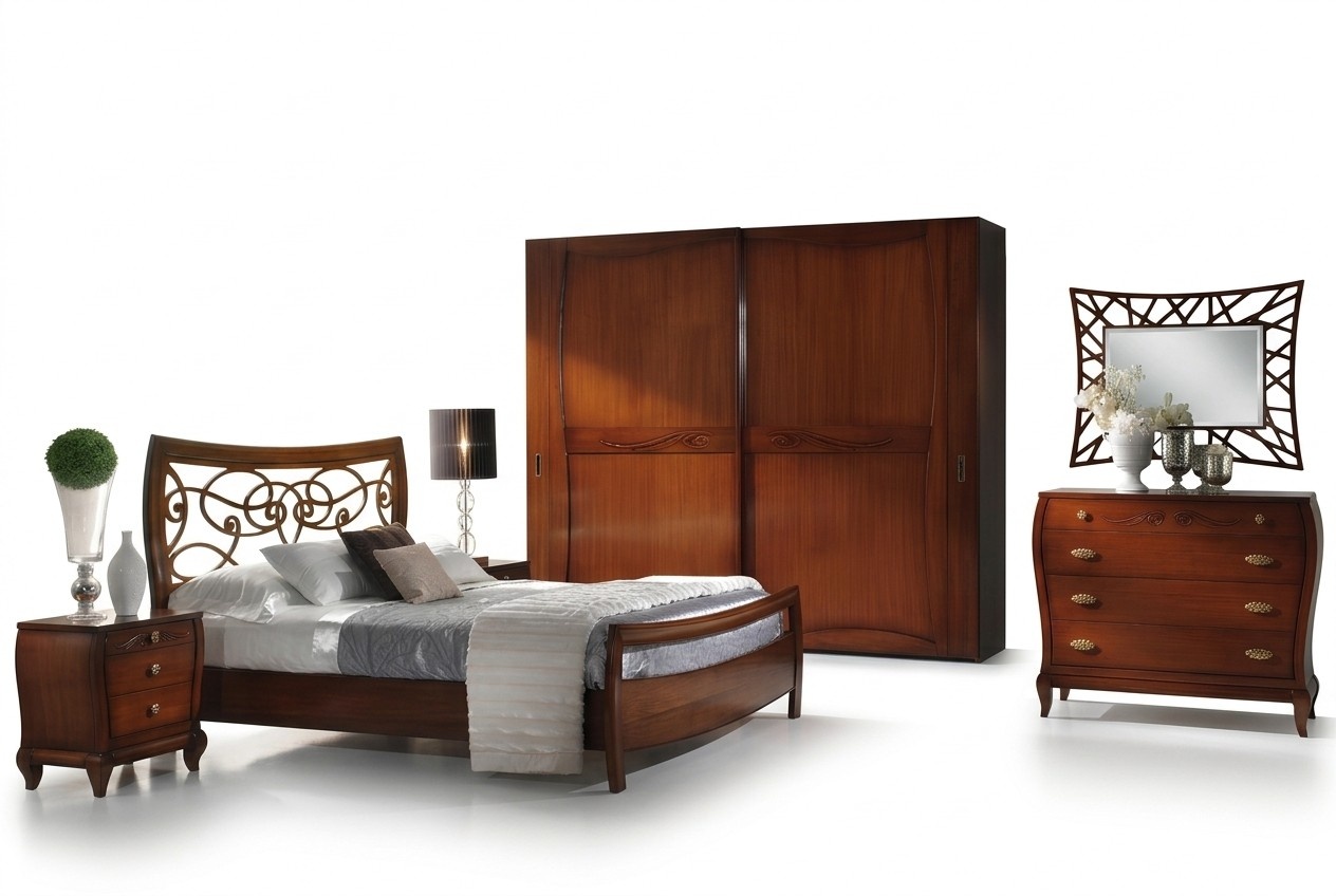 Luxus Set Schlafzimmer Bett Nachttisch Kleiderschrank Kommode Spiegel Neu 6tlg