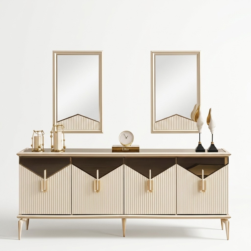 Luxus Sideboard Anrichte Schrank Kommode Holzschrank Holz Beige Gold