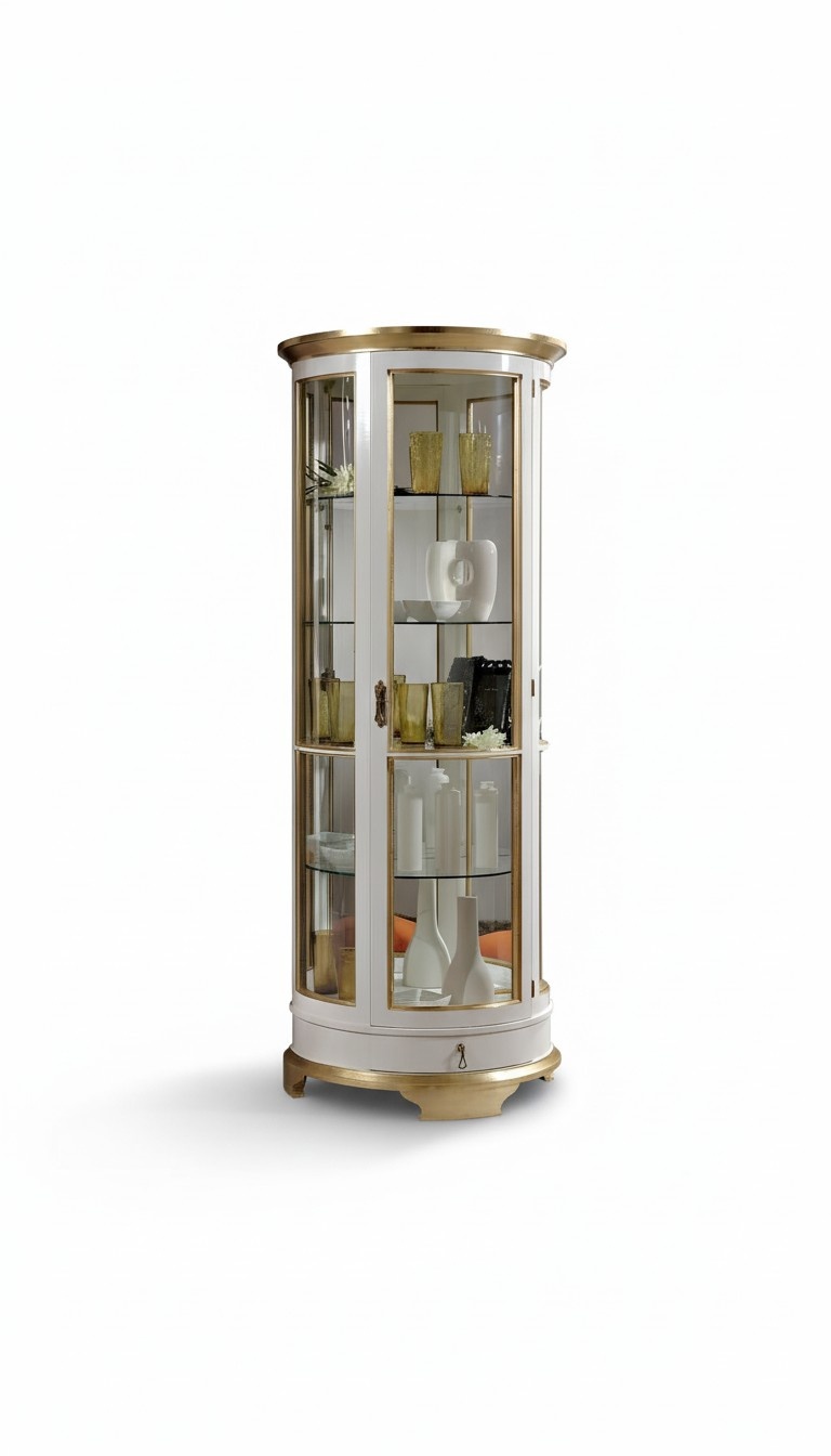Luxus Single Vitrine Weiß Schrank Eintüriger Glasschrank Holz Möbel Schränke Neu