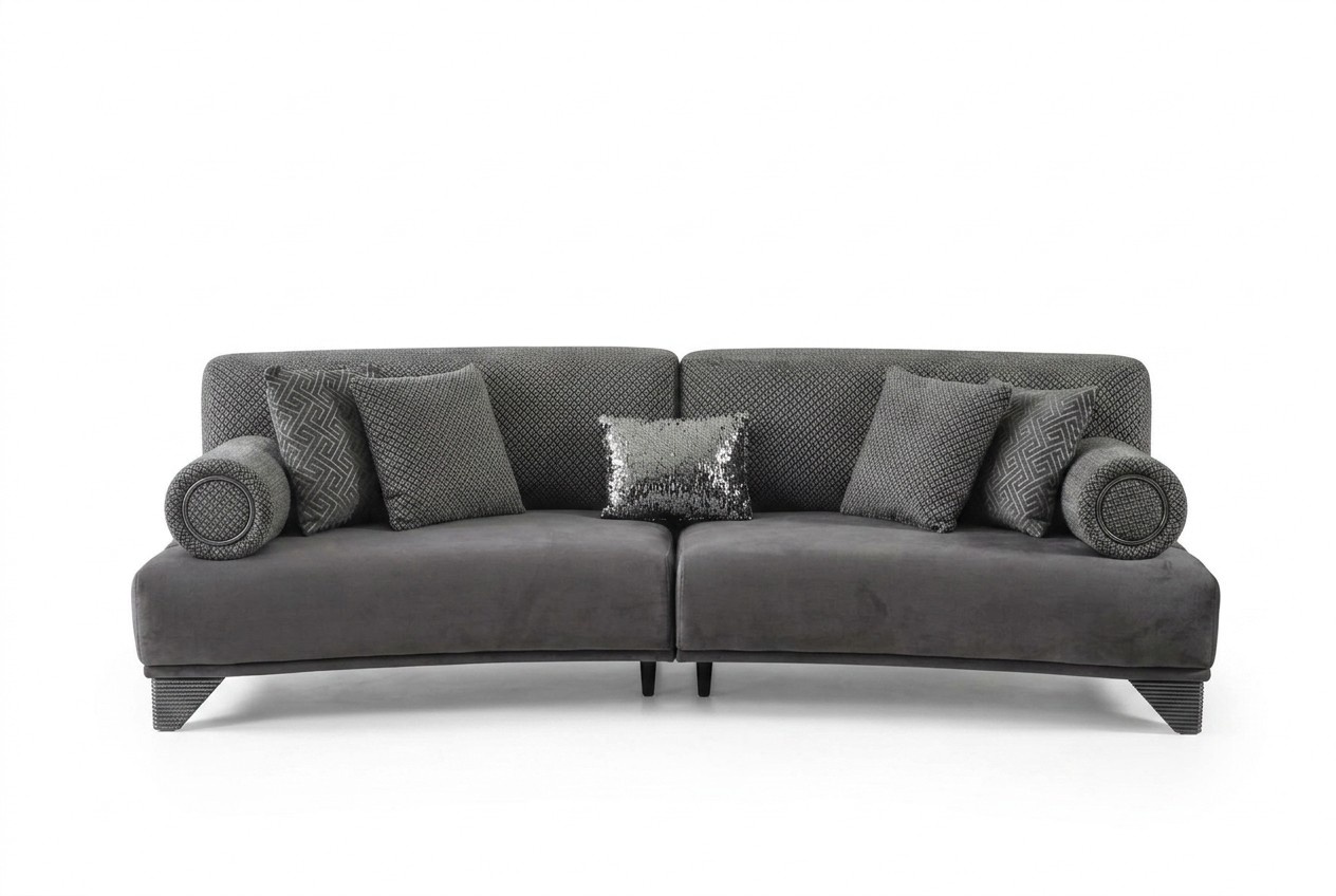 Luxus Sofa Dreisitzer 3 Sitzer Sofas Wohnzimmer Gebogene Couch Stoff Design Neu