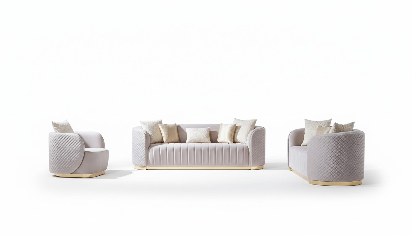 Luxus Sofa Ovale Sofagarnitur Set Polster Möbel 3+2+1 Samt Textil 3tlg.