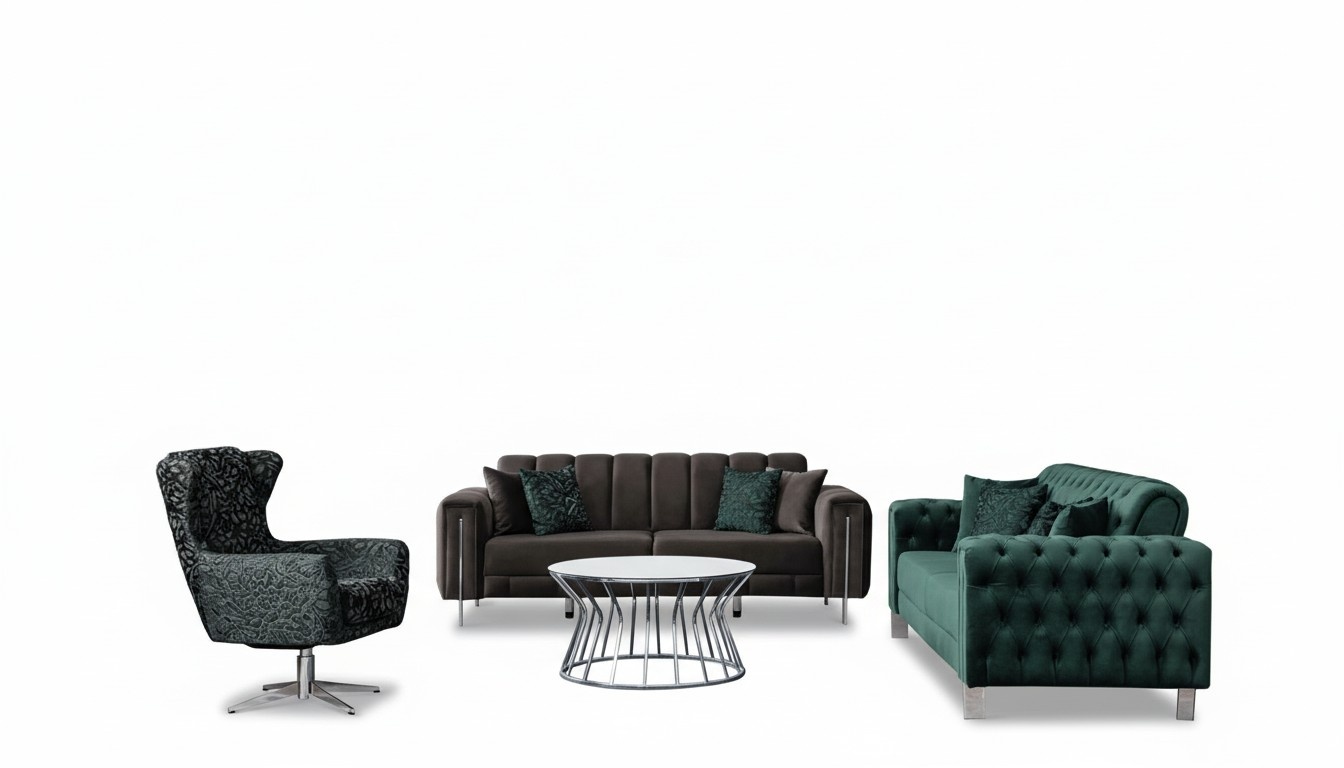 Luxus Sofa Set Couchgarnitur Sofa 3 sitzer Sessel Grün Grau Wohnzimmer