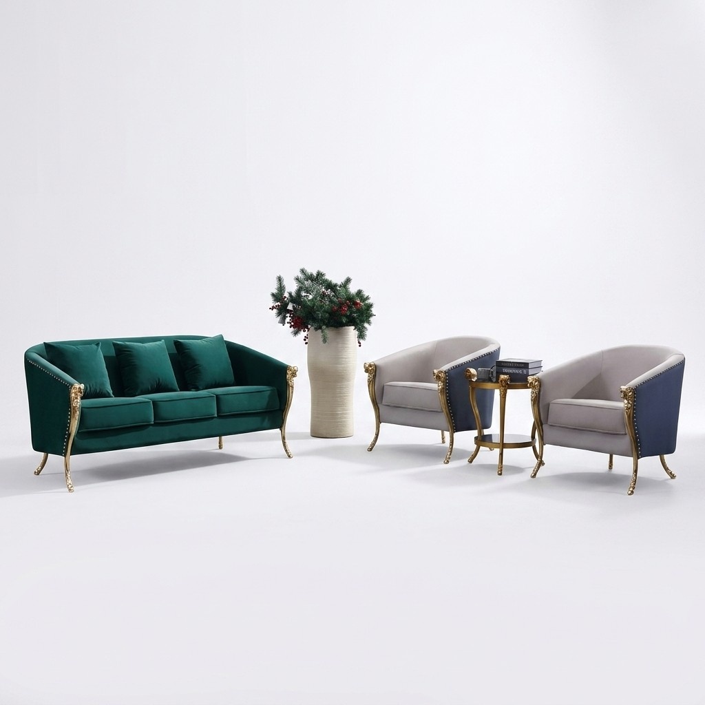 Luxus Sofagarnitur 3+1+1 Sitzer Grüne Sitzmöbel Wohnzimmer Möbel