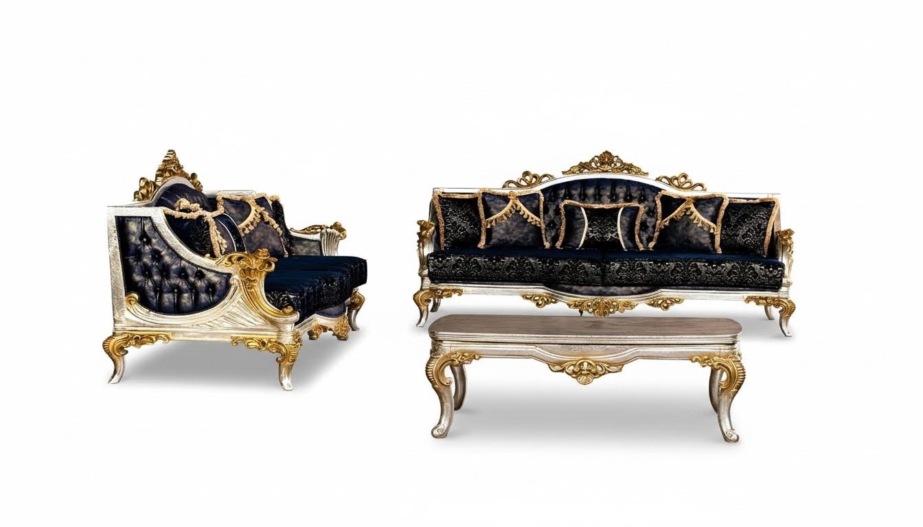 Luxus Sofagarnitur 3+3 Sitz Sofas Sessel Set Garnitur Stil Barock 2tlg Klassisch