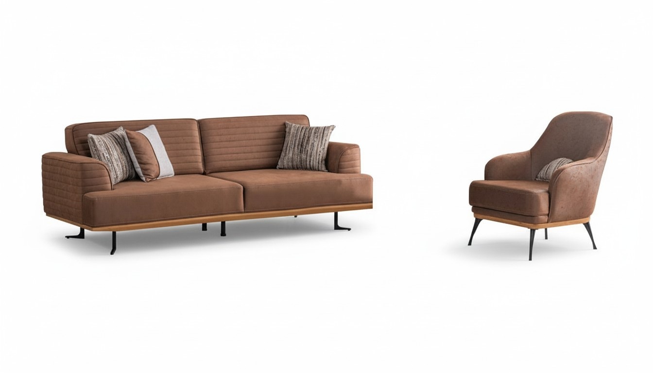 Luxus Sofagarnitur: Braun Dreisitzer-Sofa und Sessel für Wohnzimmer