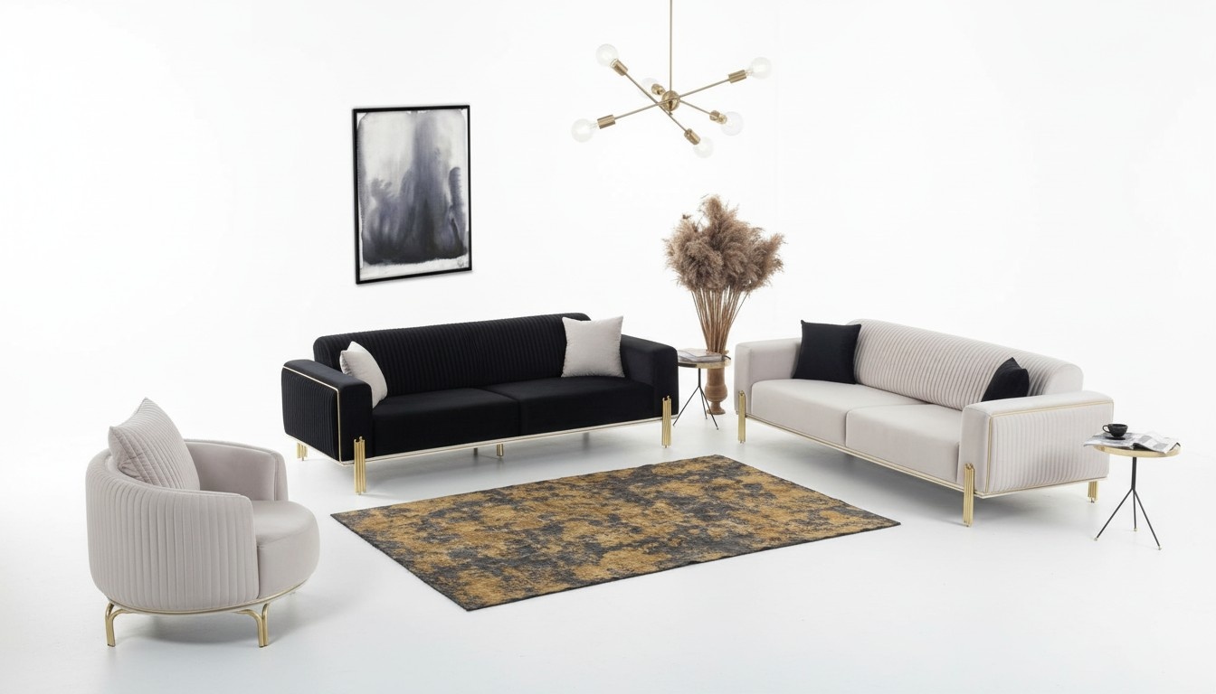 Luxus Sofagarnitur Couch Set Sofa Polster Couchen 3+3+1 Polstergarnituren Samt