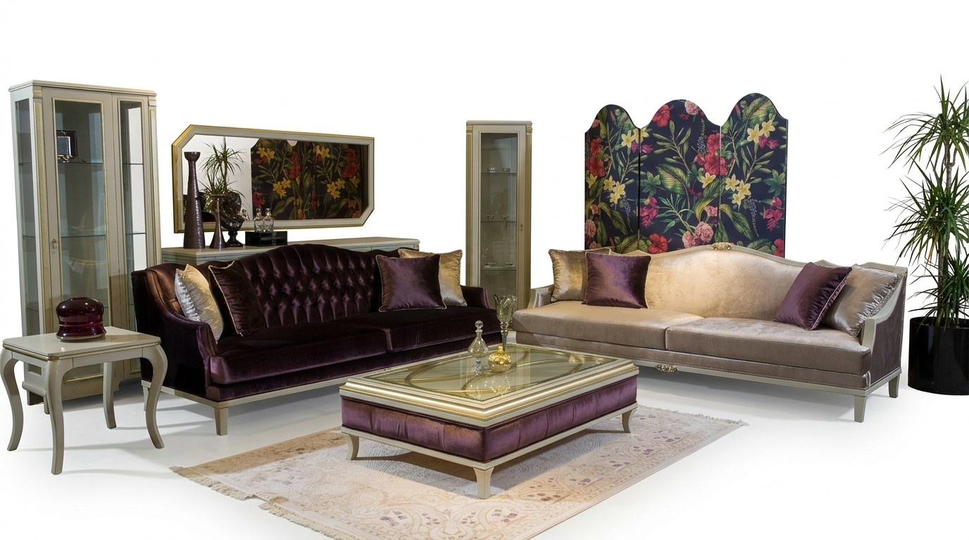 Luxus Sofagarnitur Couchtisch 2x Sofa 3 Sitzer Beistelltisch Stoff 4tlg Set Samt