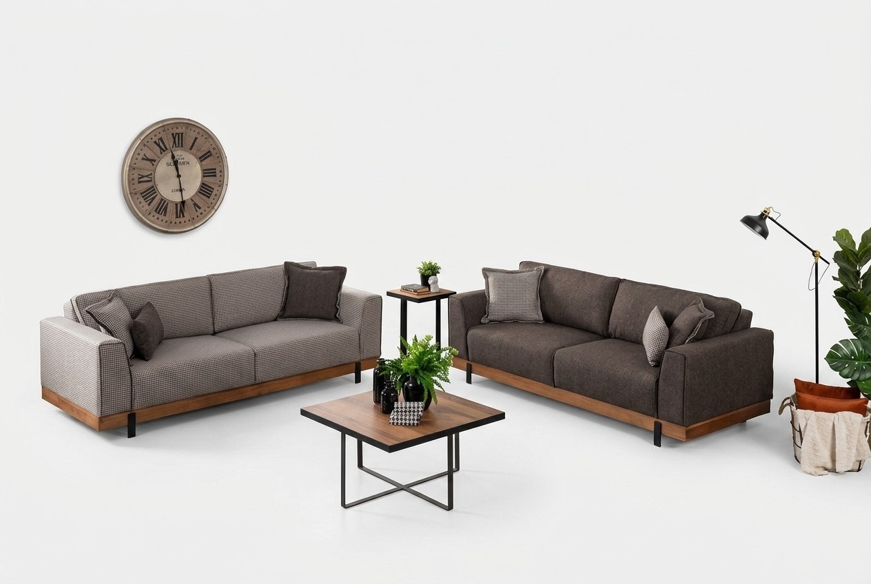 Luxus Sofagarnitur Set Braunes Sofa 3+3 Sitzer Stoffsofa Luxus Designen