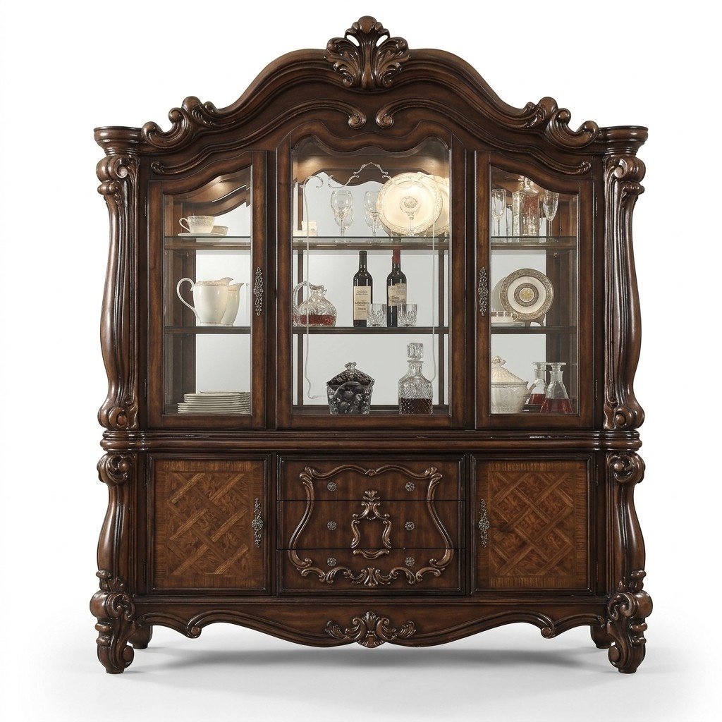 Luxus Vitrine Vitrinen Schrank Holz Eckschrank Eckvitrine Glas Neu Barock Rokoko