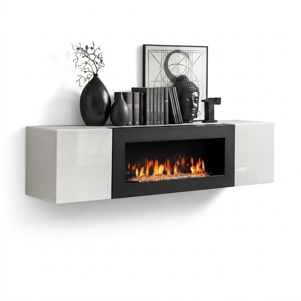 Luxus Wandschrank mit Kamin Wohnzimmermöbel Hänge Schrank Designer