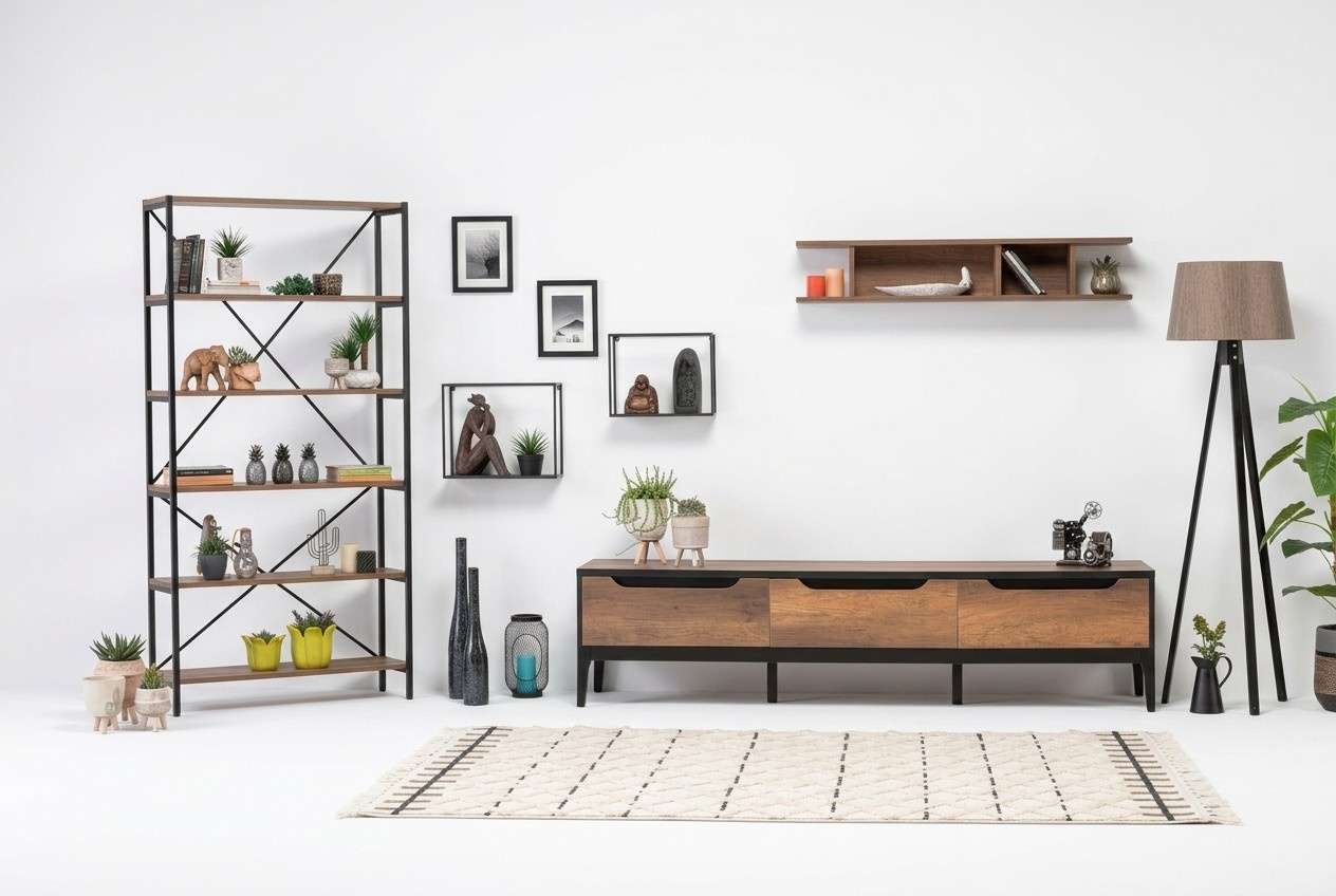 Luxus Wohnwand Modern Holzmöbel TV Ständer Wandregal Wohnzimmer Bücherregal
