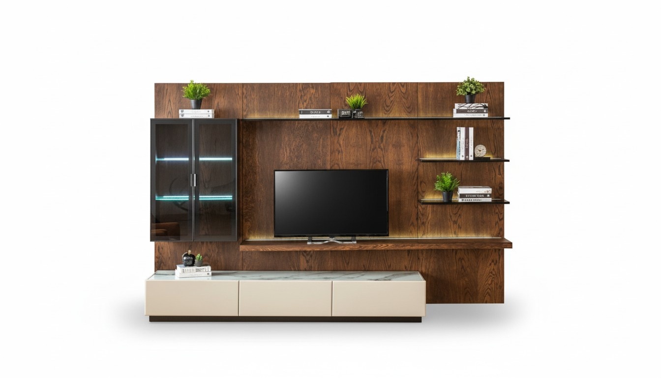 Luxus Wohnwand Schrank Regal Wohnzimmer Vitrine Wohnwände Holz Design