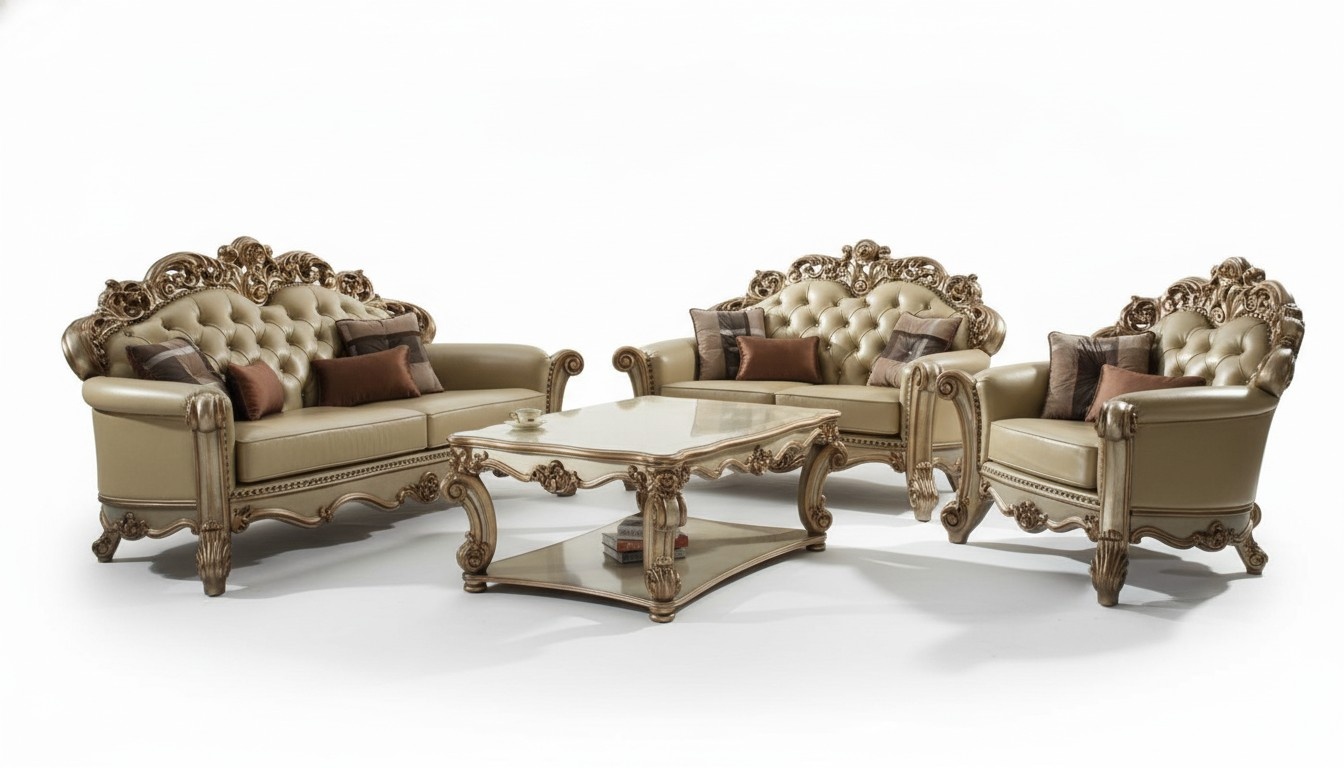 Luxus Wohnzimmer Sofa 3+2 Sitzer Sessel Couchtisch Königliches Design