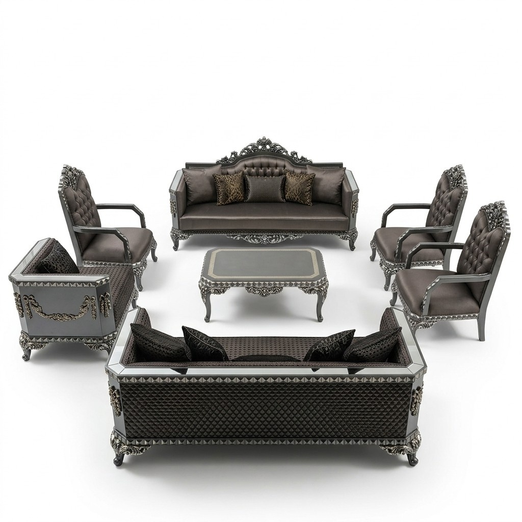 Luxus Wohnzimmer Sofagarnitur Möbel 3+3+1+1 2x Sofa 2x Sessel Braun