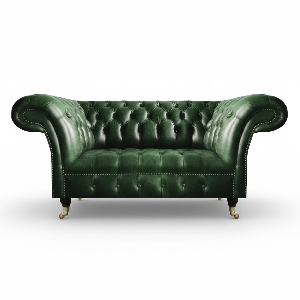 Luxus Zweisitzer Sofa Couch Grün Leder Sofa Wohnzimmer Luxus Design Chesterfield