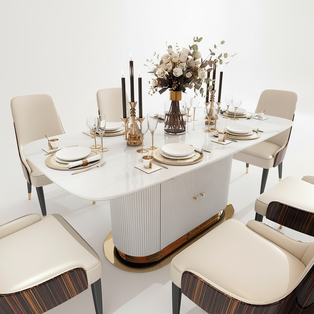 Designer Marmor Ess Tisch + 6 Stühle Set Garnitur Zimmer Gruppe 7 tlg. Tische