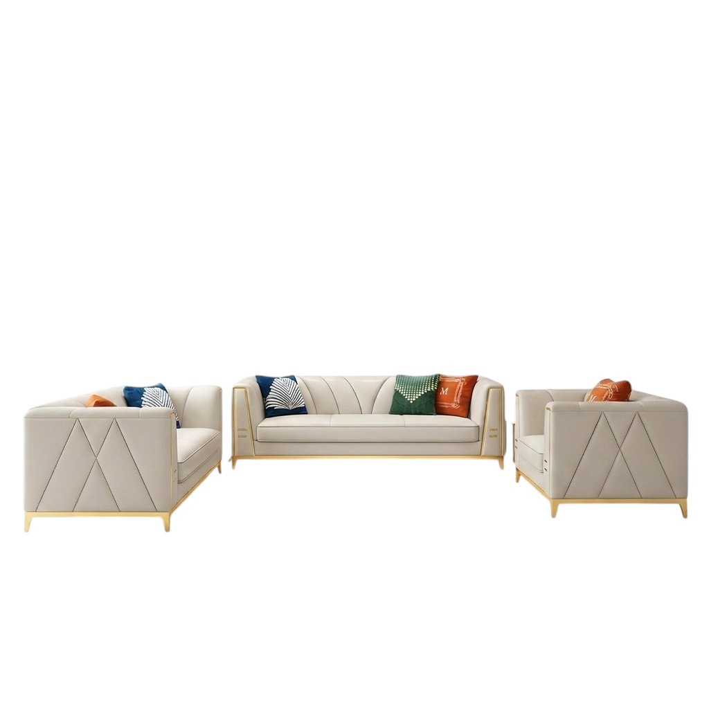 Medusa Edelstahl Leder Sofagarnitur Couch Wohnzimmer Möbel 4tlg Set Garnitur Neu