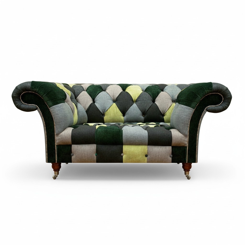 Mehrfarbig Modern Sofa Couch Zweisitzer Textil Wohnzimmer Sitzmöbel Chesterfield