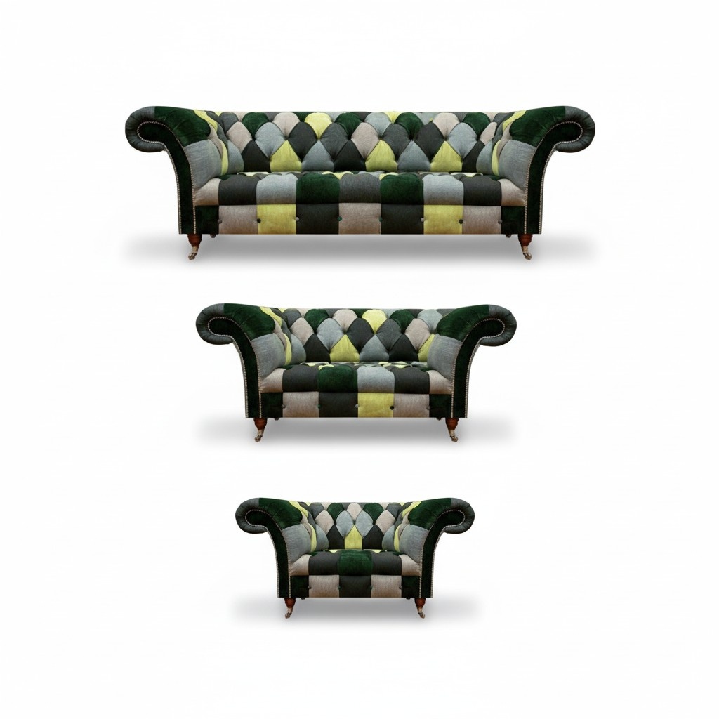 Chesterfield-Sofagarnitur 3-Sitzer-Sofa, 2-Sitzer-Sofa und Sessel Textil