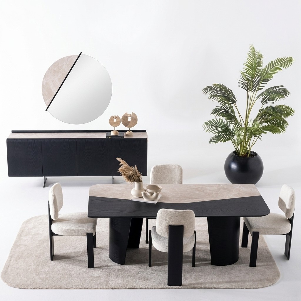 Mehrfarbiges Holz Esszimmer Set mit Esstisch und Stühlen