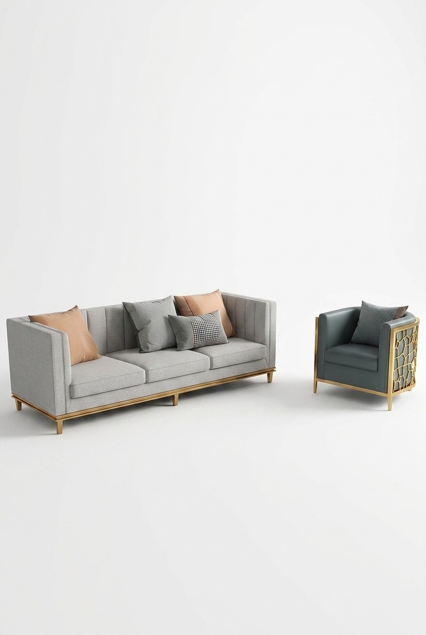 Metall Elemente Leder Textil Couch Sofa Polster Sitz Garnitur Leder 3+1 Sitzer